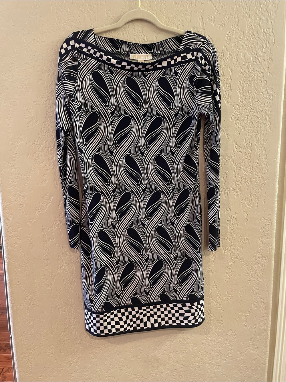 Michael Kors Black & White Long Sleeve Patterned Knit Dress